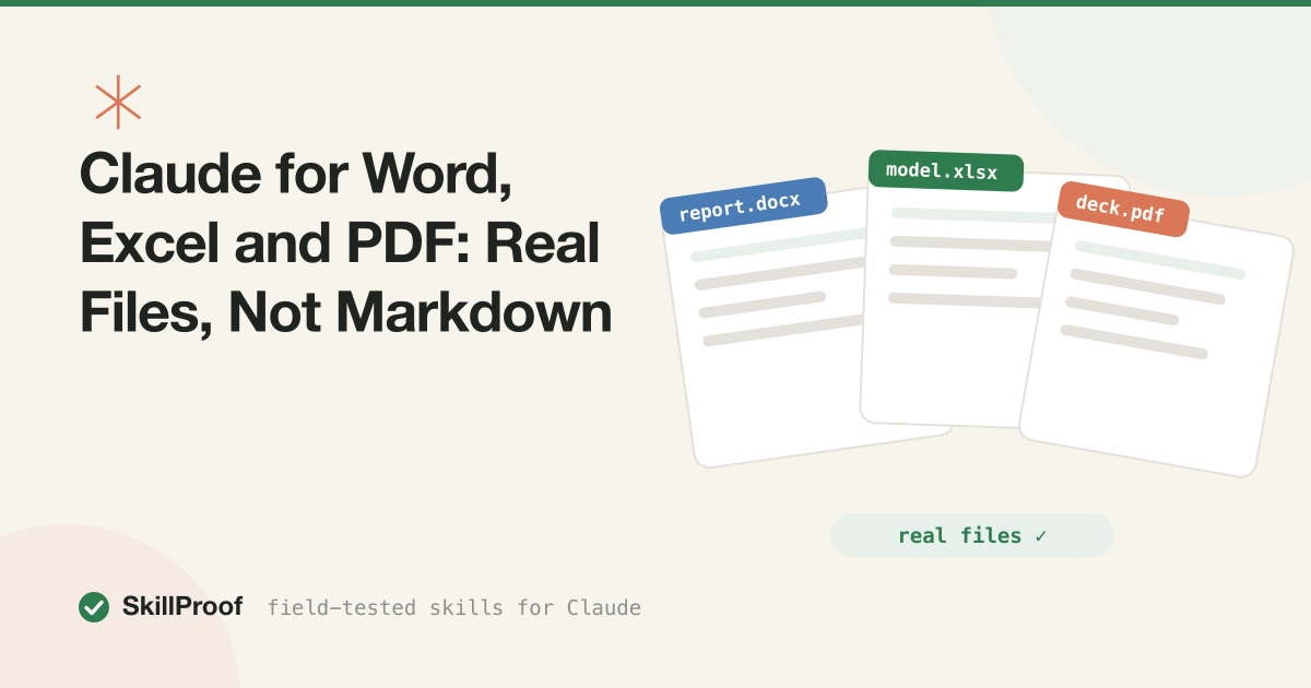 Cream illustration of docx, xlsx and pdf file cards standing in a row