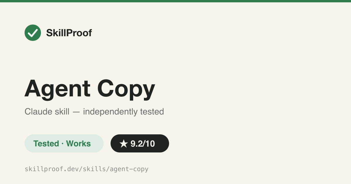 Agent Copy — Byte-verified copy of your canonical AGENTS.md into a repo, plus a structured repo-specific tail