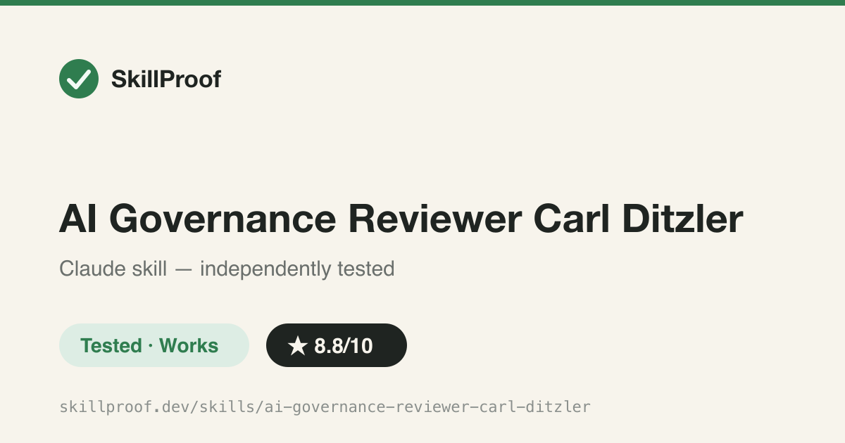 AI Governance Reviewer Carl Ditzler — Intake-first AI governance, privacy, and vendor-risk reviews with a fixed scorecard template
