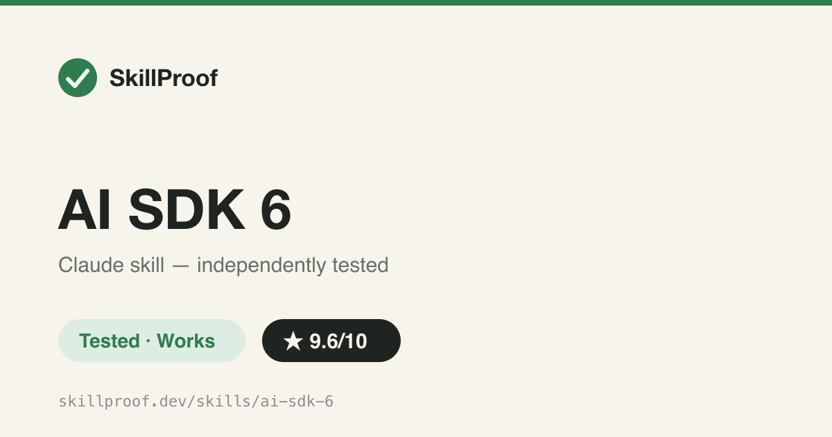 AI SDK 6 — Vercel AI SDK v6 patterns: ToolLoopAgent, streaming, structured output, MCP integration.
