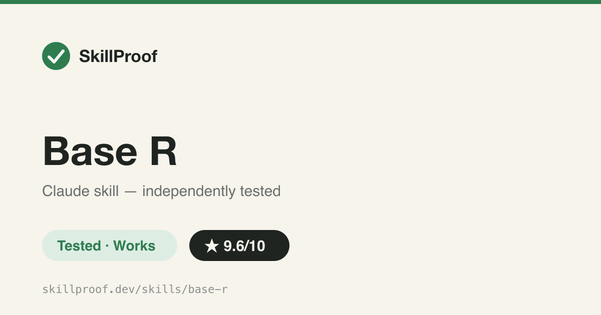 Base R — Base-R-only reference (no tidyverse/ggplot2) with gotcha docs and a bundled data-quality-check script.