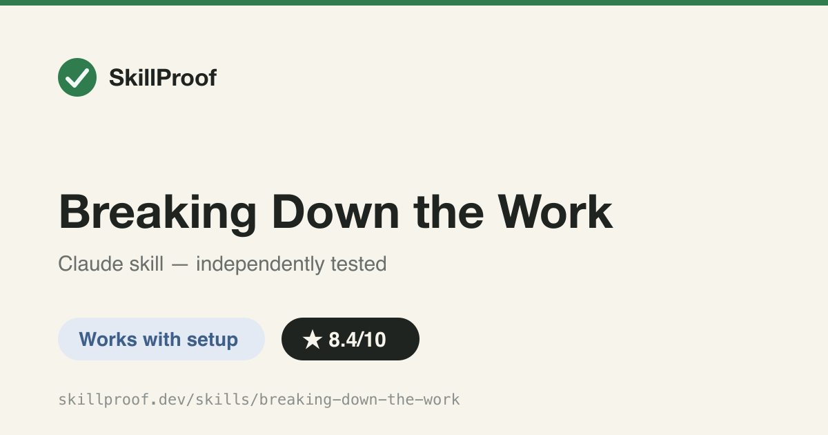 Breaking Down the Work — Product-first work breakdown (100% rule, no overlaps, dictionary) before folders exist
