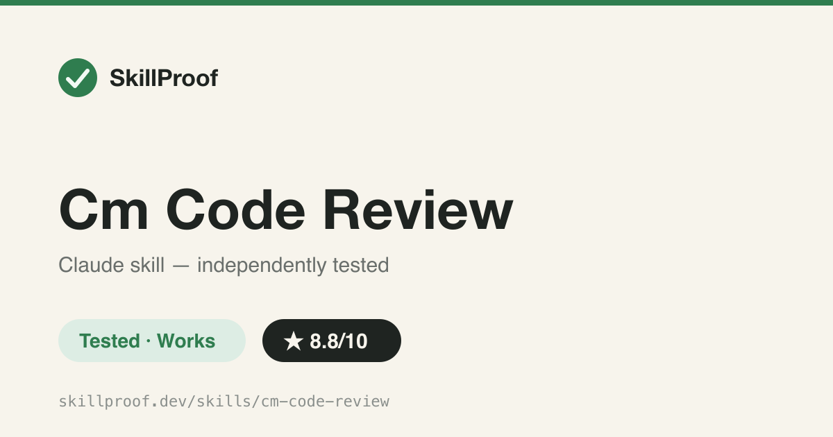 Cm Code Review — Structured request-review-merge workflow with an anti-bloat checklist and persistent review memory.