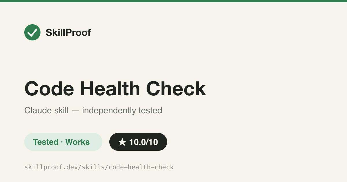 Code Health Check — Read-only, sub-agent-forked code health scanner with a fixed severity-graded report format.