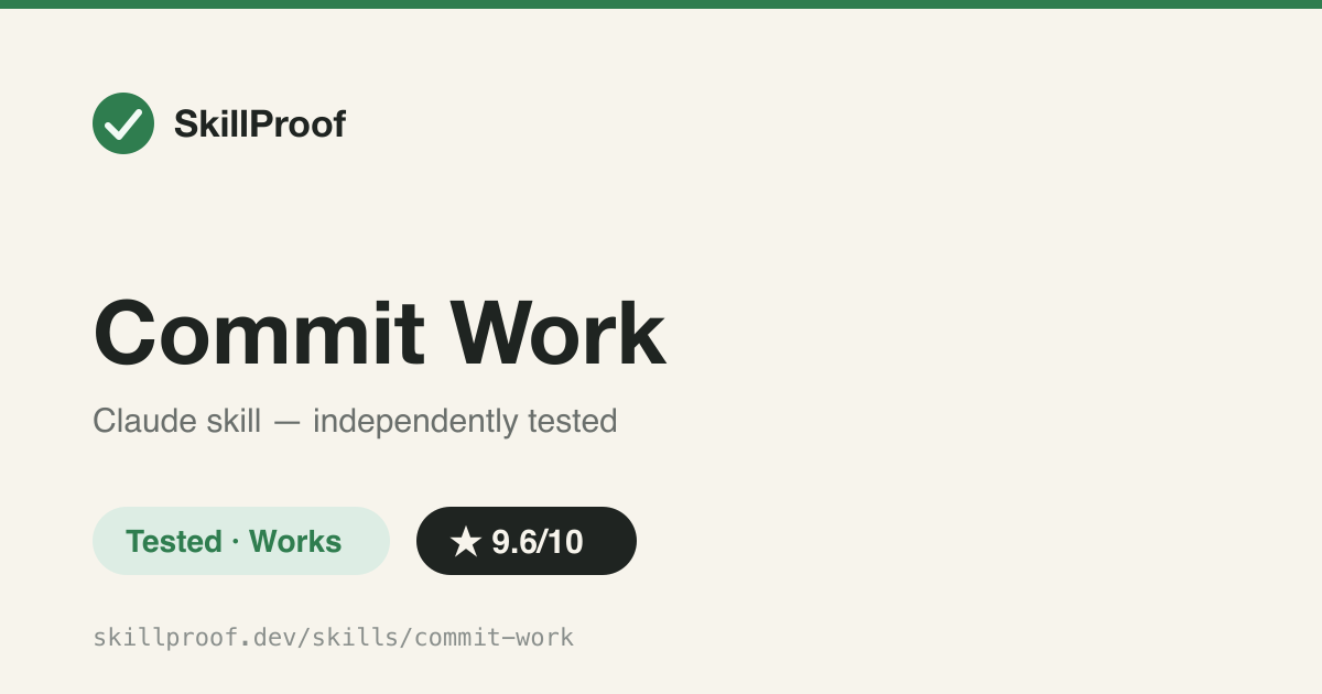 Commit Work — Splits mixed diffs into logically-scoped, Conventional-Commits-formatted commits.