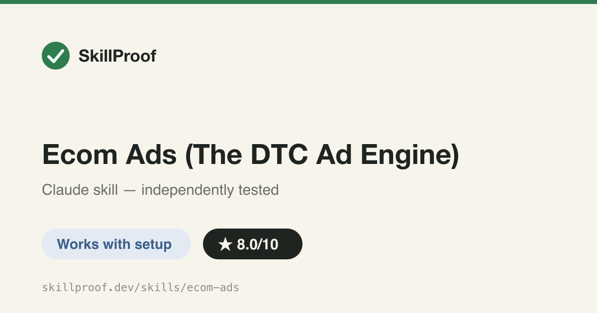 Ecom Ads (The DTC Ad Engine) — Researches real customer language and competitor ads, then briefs and Gemini-generates 4 DTC ad creatives.