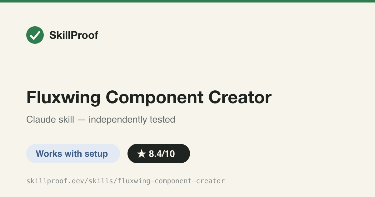 Fluxwing Component Creator — Turns 'create a button' into a schema-valid .uxm + ASCII-preview .md pair, but the folder alone isn't the whole kit.