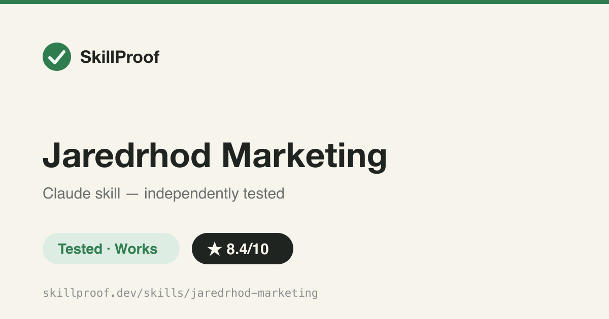 Jaredrhod Marketing — Loads a real operator's playbooks before writing copy, ads, emails or funnels