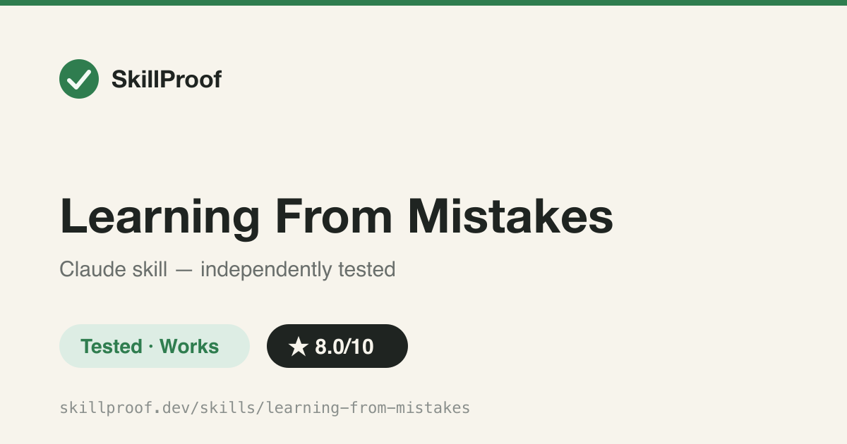 Learning From Mistakes — Writes a resolved bug up as a one-file lesson under docs/learning-from-mistakes/