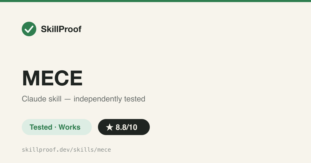 MECE — Scores any spec/plan/PRD for overlaps and gaps (Mutually Exclusive, Collectively Exhaustive) and asks before fixing.
