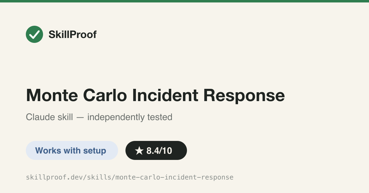 Monte Carlo Incident Response — Sequences Monte Carlo's triage, root-cause, and fix skills for data incidents.