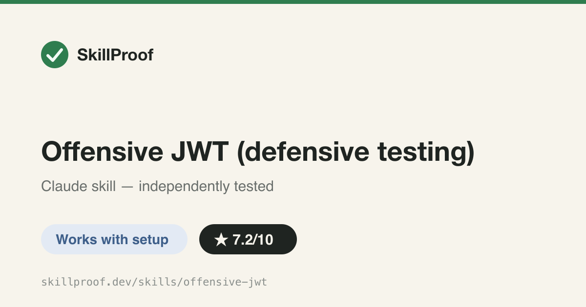 Offensive JWT (defensive testing) — Runs JWT attack techniques like algorithm confusion and key injection for pentesting.