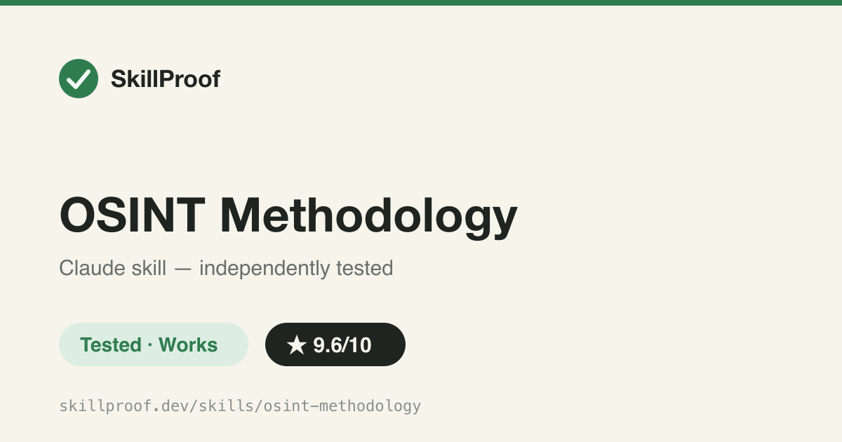 OSINT Methodology — Structured 5-stage external recon methodology with confidence levels, severity rubric, and OpSec rules.