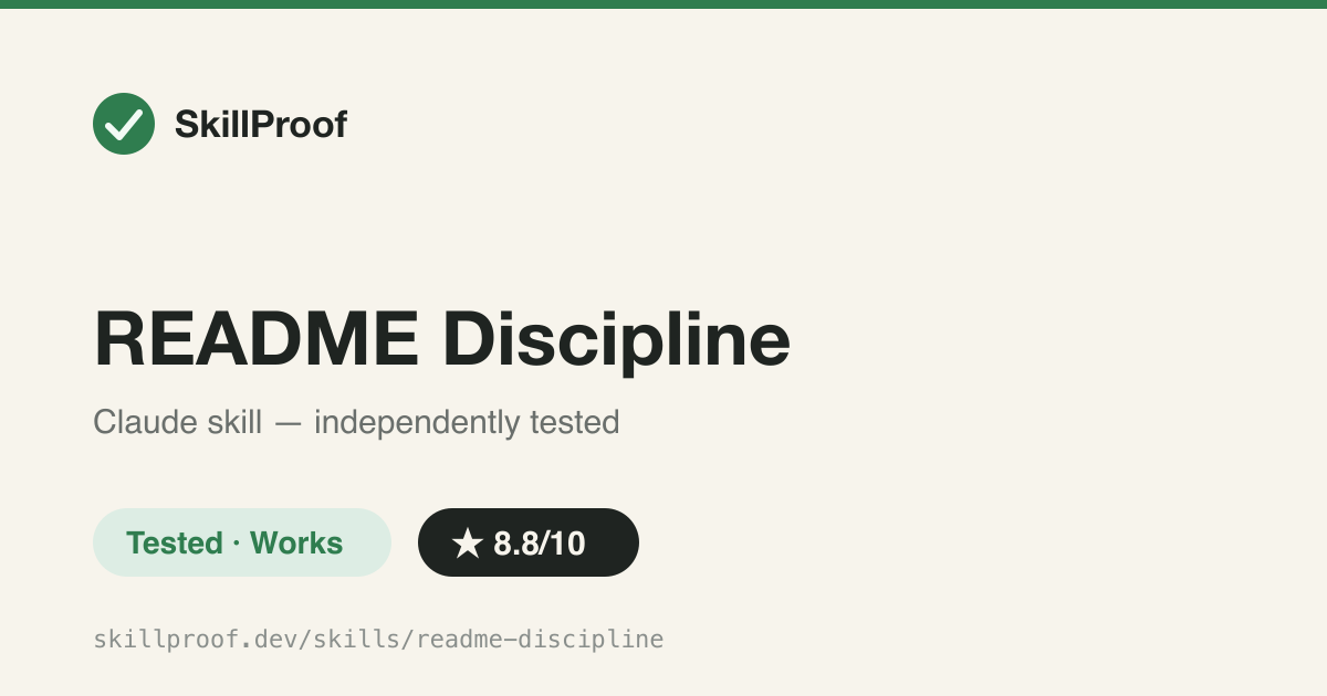 README Discipline — Code-grounded READMEs: every claim traced to file:line, every command verified to run.