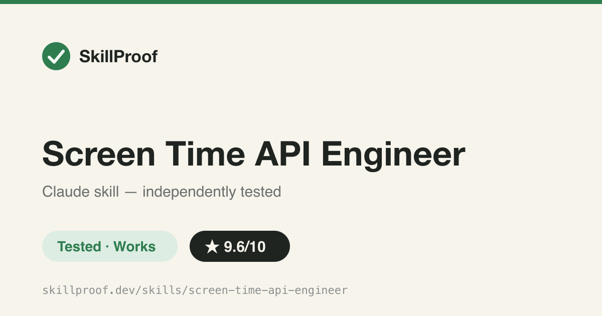 Screen Time API Engineer — Docs-first iOS Screen Time (FamilyControls/ManagedSettings/DeviceActivity) implementation reference.