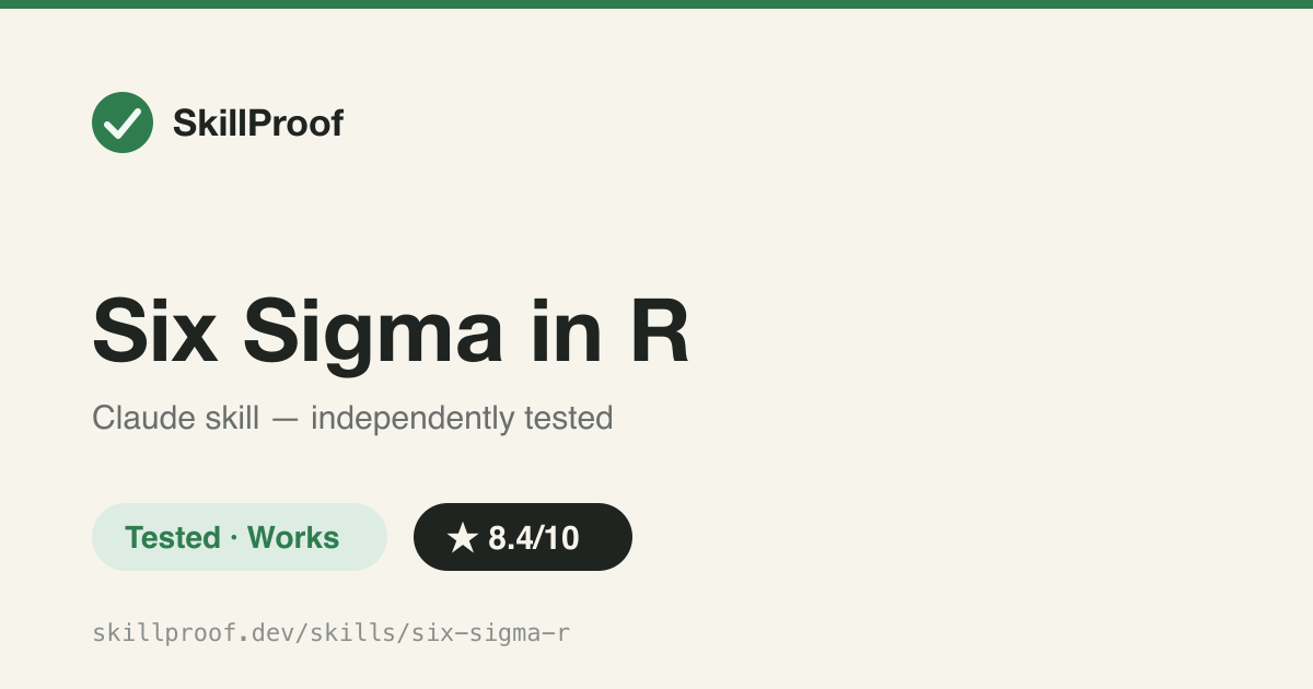 Six Sigma in R — Correct R code for SPC control charts, Cp/Cpk/Pp/Ppk, DPMO, and DMAIC method selection.
