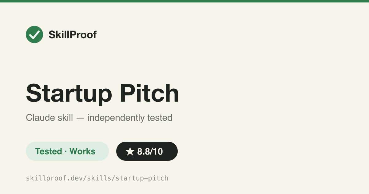 Startup Pitch — Turns founder facts into investor pitch scripts in five formats plus Q&A prep