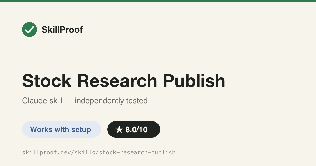 Stock Research Publish — Turns stock-research-pipeline analysis into a polished PDF/HTML equity report with optional Netlify deploy.