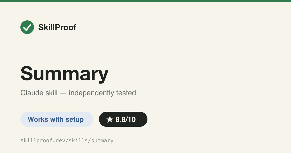 Summary — Turns a git diff into a structured, linked HTML PR summary — but needs `npm install` first, undocumented.