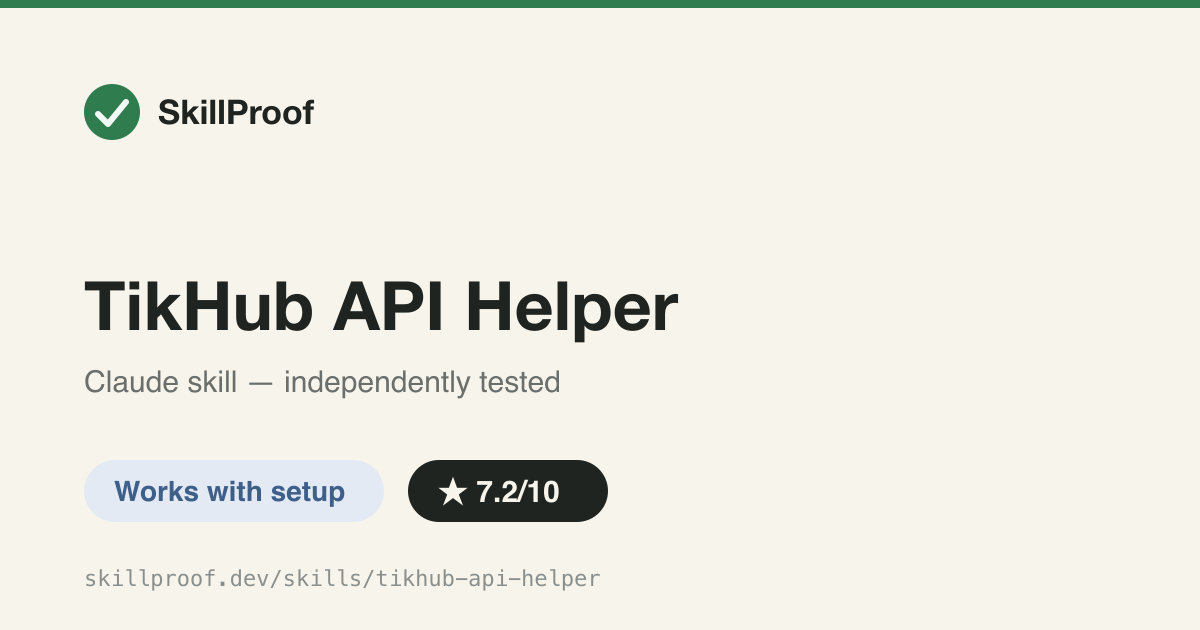 TikHub API Helper — Looks up real TikHub endpoints for TikTok/Douyin/Instagram/etc, but the bundled API key doesn't work.